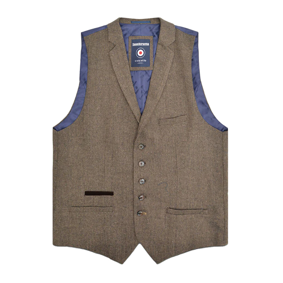 (42 in, Brown) Lambretta Mens Morgan Herringbone Waistcoat