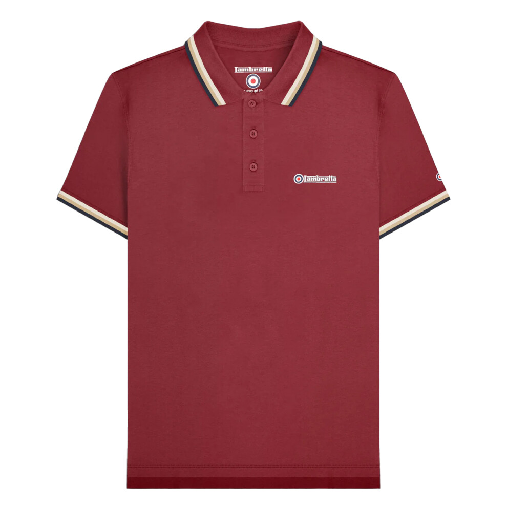 (3XL, Burgundy/Cream/Navy) Lambretta Mens Triple Tipped Polo Shirt