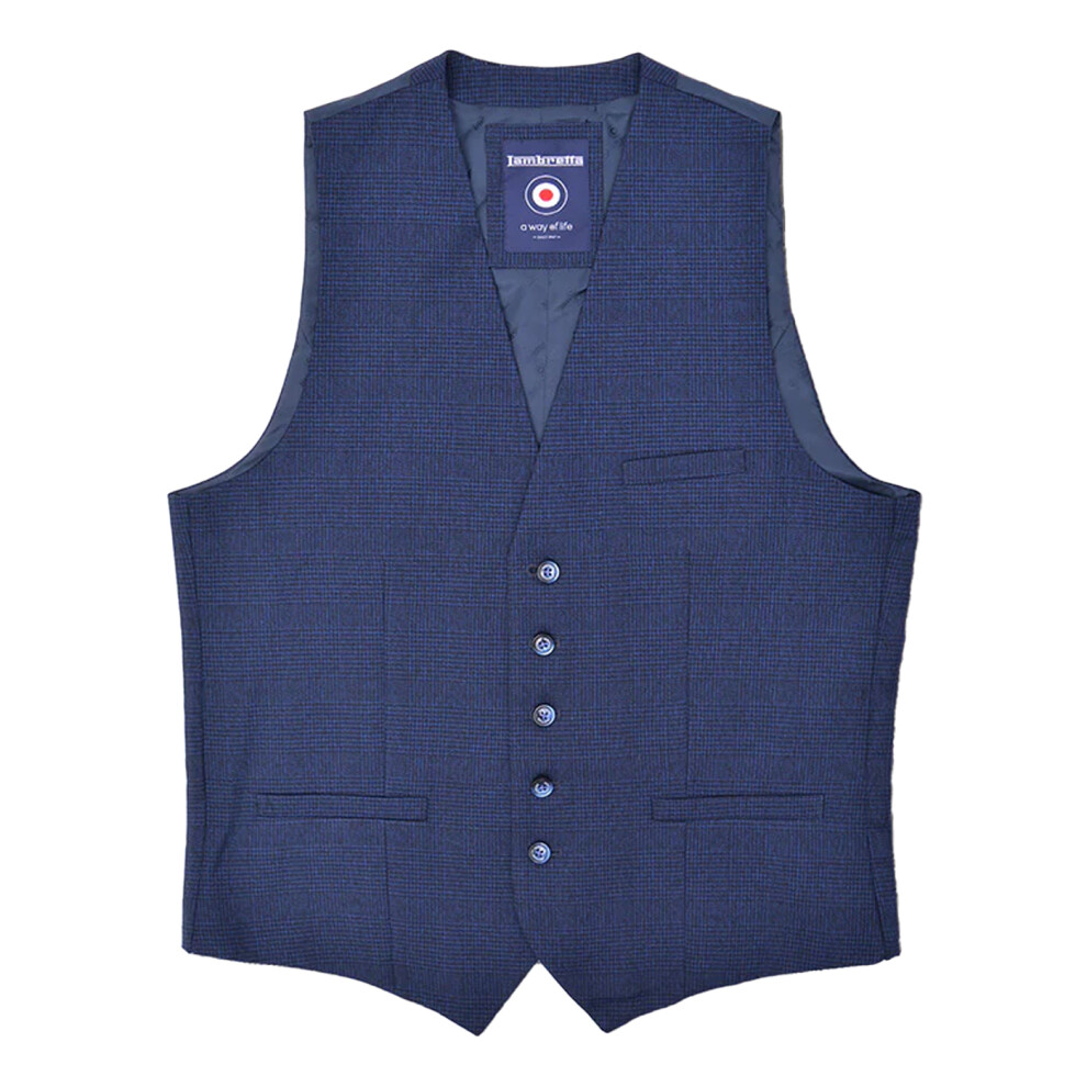 (40 in, Navy) Lambretta Mens Spencer Checked Waistcoat