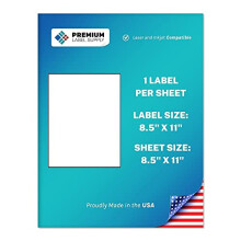 Premium Label Supply Witte Sticker Volledige Vel Verzendlabels - 8,5"""" x 11"""" - Laser/Inkjet Compatibel - (1 Label/Vel) 100 Vellen - Briefformaat