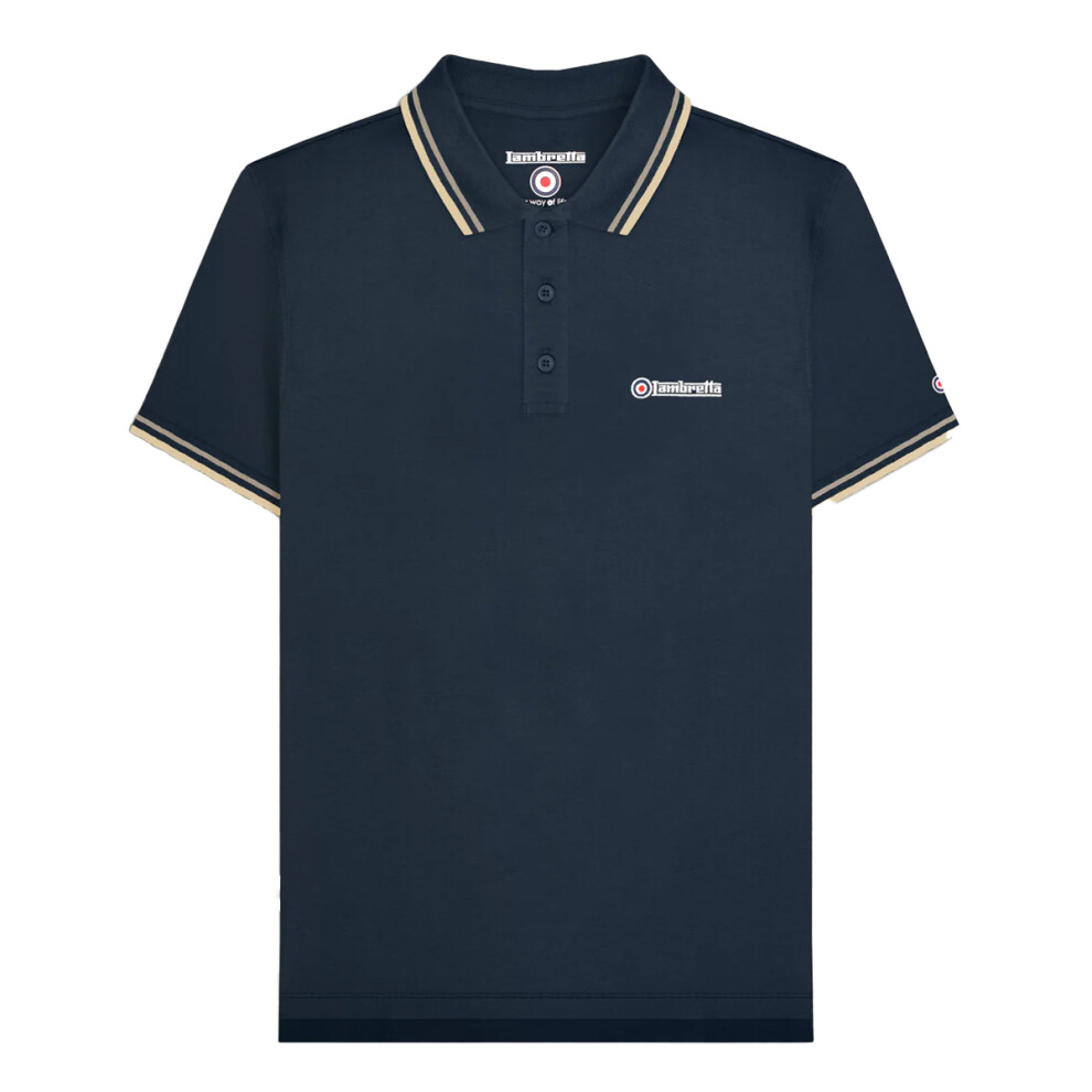 (3XL, Navy/Cinder/Cream) Lambretta Mens Twin Tip Big & Tall Polo Shirt