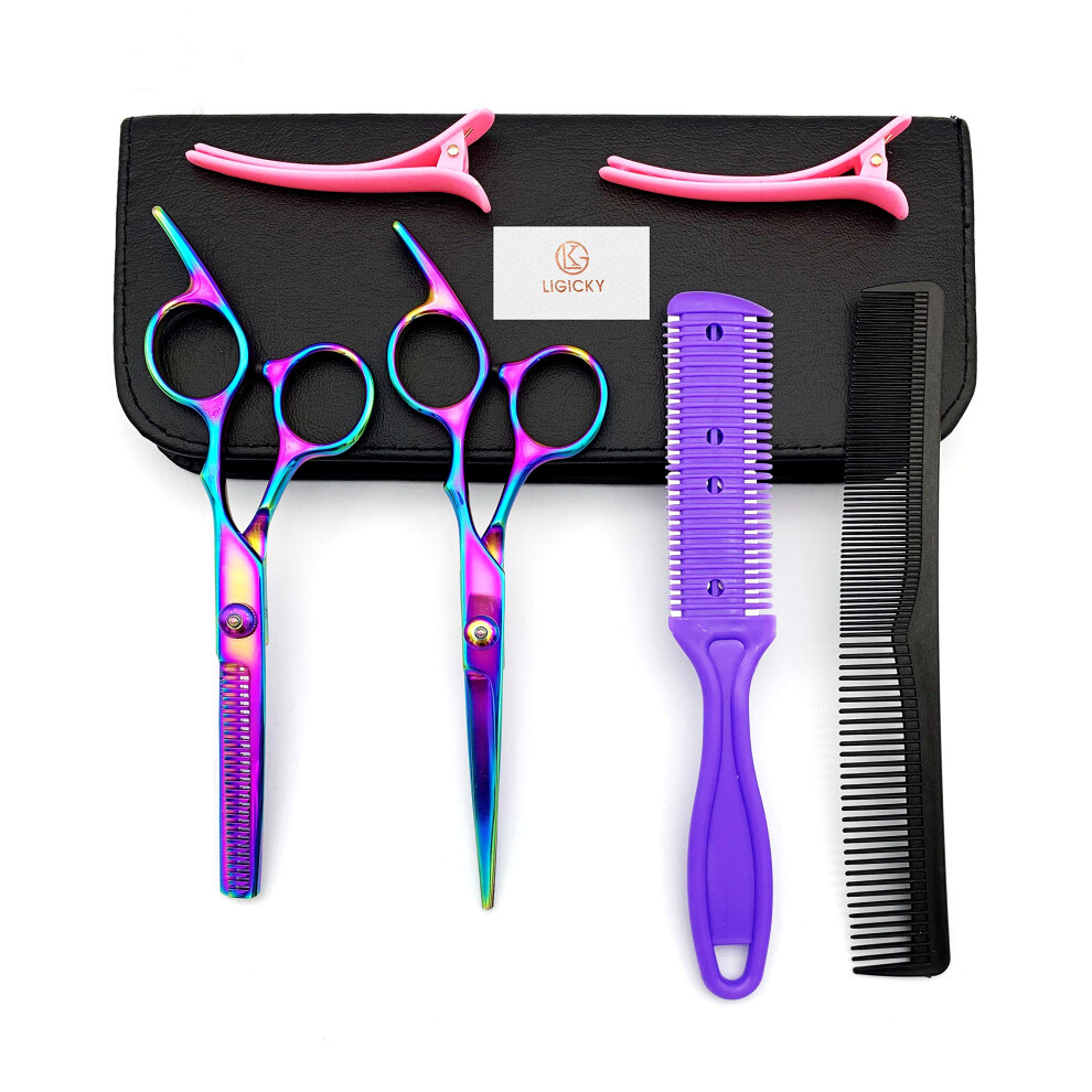 Ligicky Hair Cutting Scissors Kit Professional Stainless Steel Hairdressing Scissors Set Hair Thinning Shears Bang Hair Scissor For Kids/Salon/Home