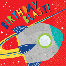 Blast Off Birthday Minkonon Napkins 6.5 """" (16-Pack) - Napkins de fte color avec thme de fuse - qualit premium et design unique pour les clbrations