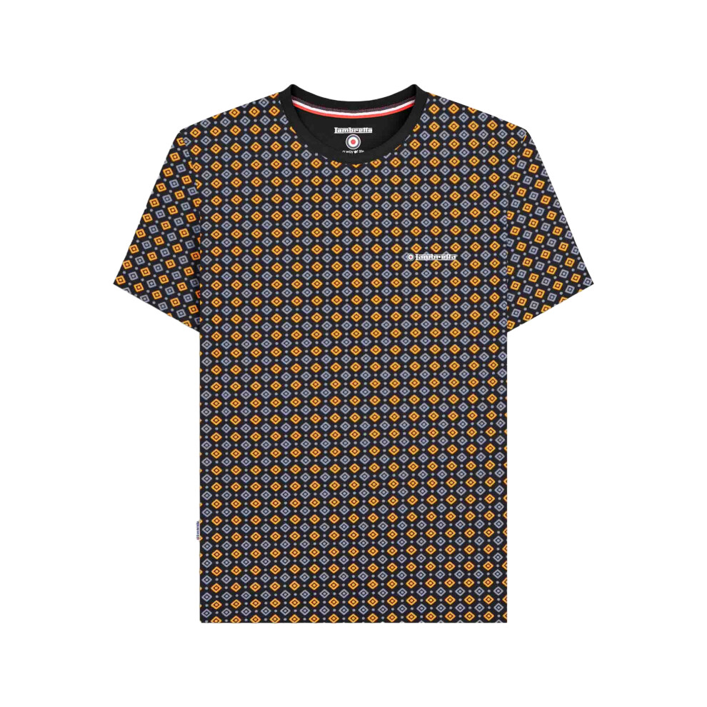 (M, Black/Gold) Lambretta Mens SS25 Geometric T-Shirt