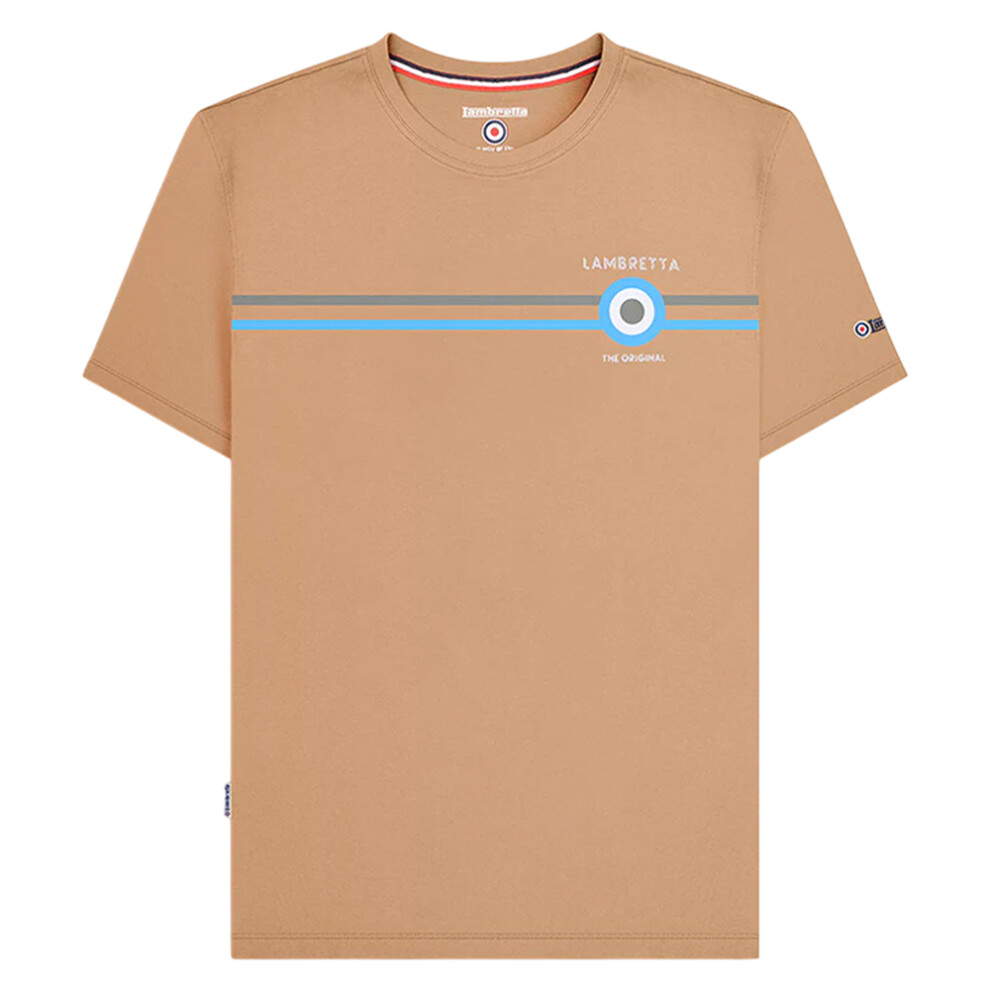 (XXL, Sand) Lambretta Mens Classic SS24 Stripe T-Shirt
