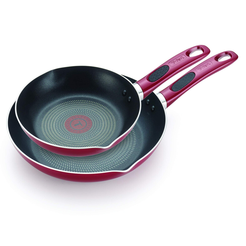 T-fal B039S264 Excite ProGlide Nonstick Thermo-Spot Heat Indicator Dishwasher Oven Safe 8 Inch and 10.5 Inch Fry Pan Cookware Set  2-Piece  Rio Red-image-OPC-PGGB52Q-NEW
