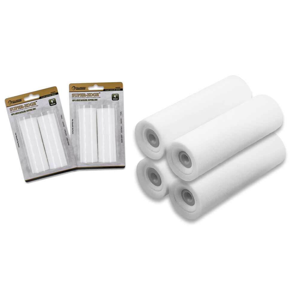 Rollingdog Foam Roller Paint - Mini Foam Paint Roller Covers Concave Design High Density Foam Roller Refills For Smooth Even Painting(4 Inches 4Pc) 6972952977690