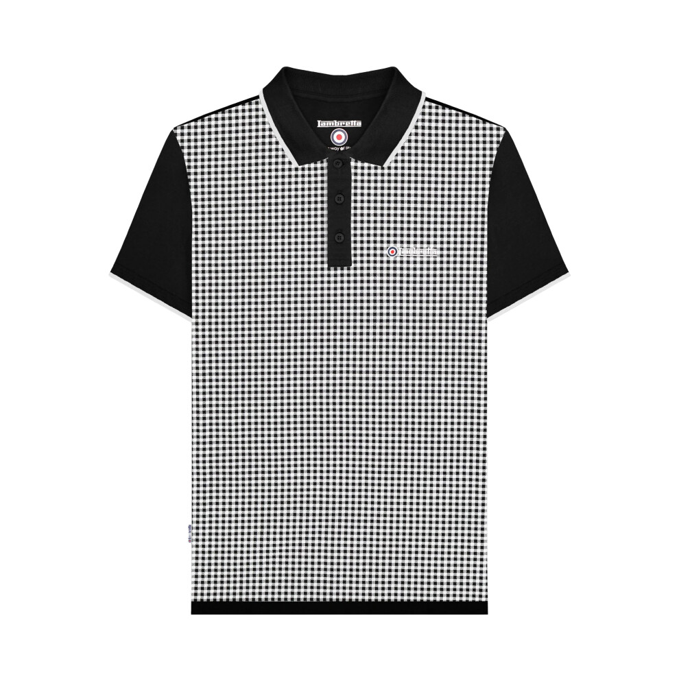 (M, Black) Lambretta Mens Gingham All-Over Print Polo Shirt