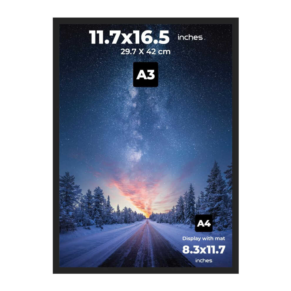 Cadre noir PAXNOK A3 pour affiches et photos 11,7 x 16,5 pouces - Suspension murale horizontale et verticale - Mat   riel de suspension inclus
