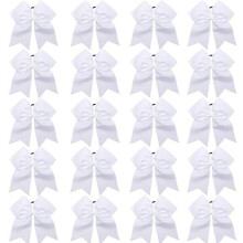 Hipcheer 20db 8"" nagy fehr Cheer masni lnyoknak Kzzel ksztett Grosgrain szalagos hajkiegsztok tini lnyoknak Softball Cheerleader Sport (fehr
