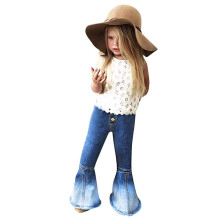 Modntoga Baby Girls Denim Bell Bottom Jeans Vintage Toddler Kid Flare Pants Jeans Western Little Cowgirl Outfit Hippie Pants (Dark Blue 90 (2-3T)