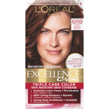 L'Oreal Paris Excellence Creme Permanent Triple Care Hair Color 6RB Lys r?dlig brun gr? d?kning i op til 8 uger Alle h?rtyper PACK p? 1