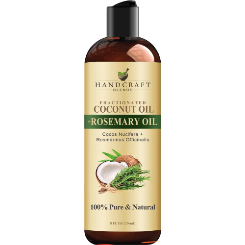 Handcraft Blends Fractionated Coconut Oil Infused with Rosemary - 8 Fl Oz - 100% Pure and Natural - Premium Grade Carrier for Skin  Hair and Massage
