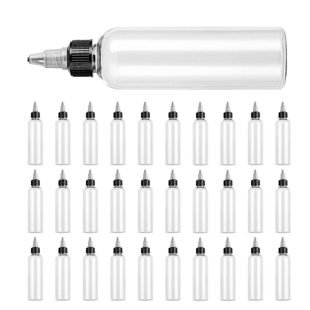 36 Pack Clear Dispensing Bottles  4oz Round Plastic Squeeze Bottle with Twist Top Caps Food Grade Household for Oils  Liquids  Inks  Crafts  Kitchen
