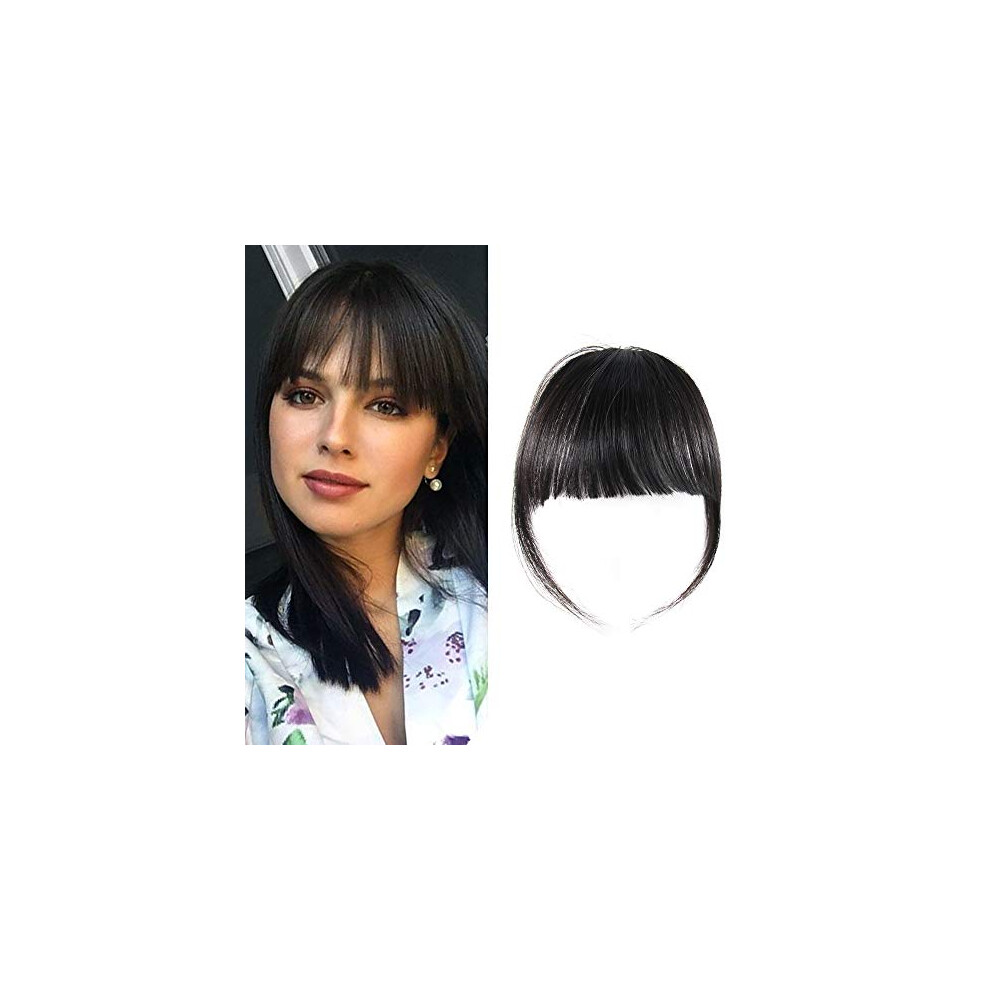 Shinon Clip In Bangs Natural Real Human Hair Flat Bangs Fringe Hair Bangs Fashion Clip In Wispy Hair Extension (Flat Bangs With Temples Black Brown)