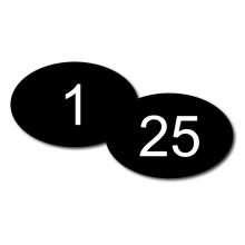 NapTags ovale genummerde vinyl stickers, flexibel vinyl met acryllijm aan de achterkant, 1,875 inch x 1,25 inch (zwart met witte cijfers 1-25)