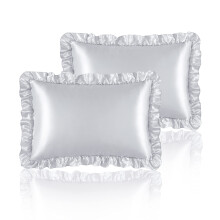 HommxJF Silky Satin Ruffled Pillow Cases for Hair and Skin Light Gray Silk Pillowcases Queen Set of 2 with Envelope Closure Princess Room Decoration