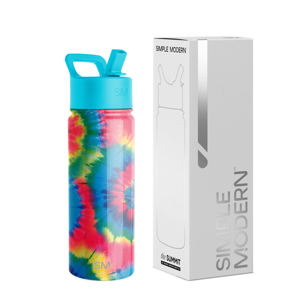 Simple Modern Kids Water Bottle with Straw Lid | Insulated Stainless Steel Reusable Tumbler for Toddlers  School | Summit Collection | 18oz  Tie-Dye-image-OPC-PGGB7CJ-NEW