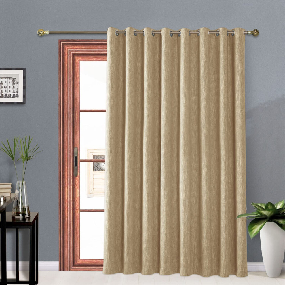 Melodieux Elegant Cotton Wide Blackout Curtains for Sliding Glass Door Living Room Thermal Insulated Grommet Drapes  100 by 84 Inch  Coffee (1 Panel)-image-OPC-PFKZTVX-NEW