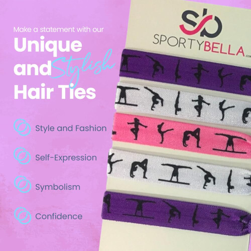 SportyBella Elastici per Capelli e Code per Ginnastica - Accessori Capelli per Ragazze, Senza Pieghe, 5pcs (Viola/Rosa) 1