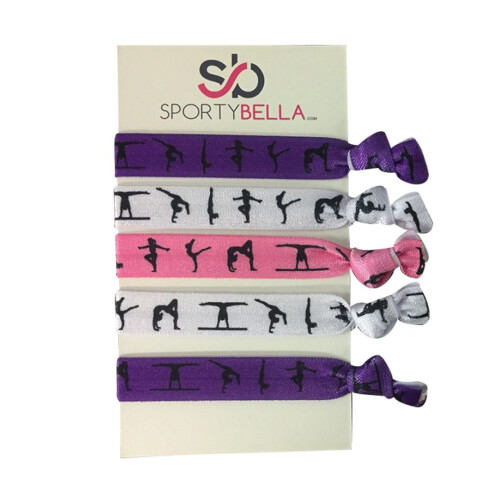 SportyBella Elastici per Capelli e Code per Ginnastica - Accessori Capelli per Ragazze, Senza Pieghe, 5pcs (Viola/Rosa)