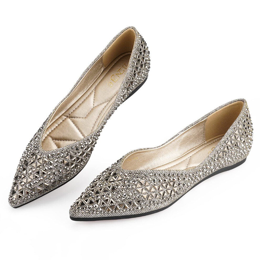 Chaussures plates pour femmes, ballerines     strass, semelle int   rieure en mousse     m   moire de forme, confortables, argent   es, pointure 40