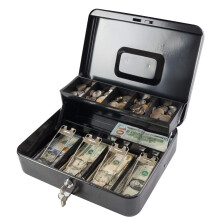 Kyodoled Locking Cash Box med låsepengeboks med kontantbakke Låsesikker boks med nøglepenge Besparende arrangør 11.81lx 9.45WX 3,54h inches Black