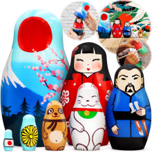 AEVVV fszkelo babk 7 db-os kszlet - Matrjoska japn dsztssel - Cseresznyevirg dekor Lucky Cat figurk Gsa Doll Szamurj japn dekor