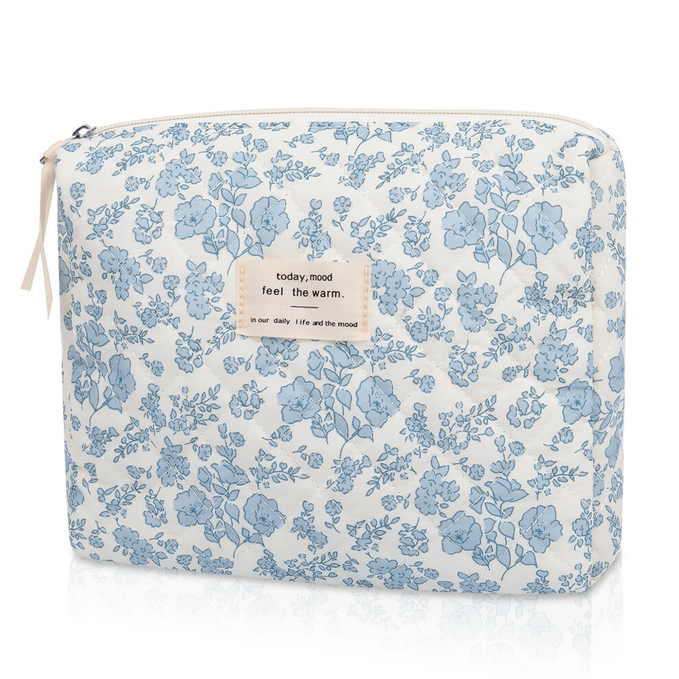 Trousse de maquillage florale, petite trousse de maquillage pour femmes et filles, jolie trousse de maquillage en coton matelass   , trousse de toi