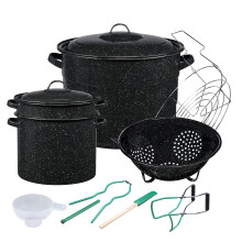 Granite Ware Enamel-on-steel 12-Piece Canner Kit Includes 21.5 qt. Water Bath Canner with lid Jar Rack Blancher Colander & 5 pc. Canning Tool Set