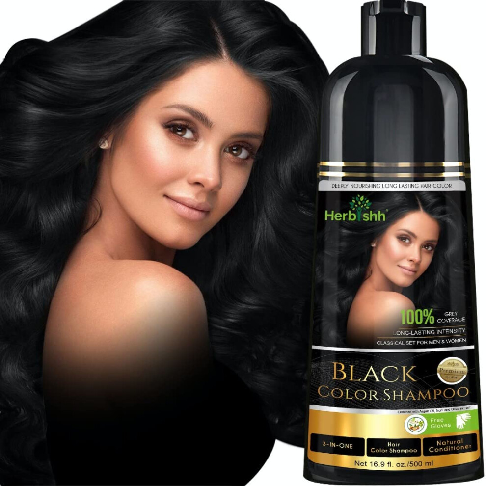 Herbishh Gray Hair Color Shampoo For Hair - Magic Hair Dye Shampoo - Colors Hair In Minutes-Long Lasting-500 Ml-3-In-1 Hair Color-Ammonia-Free (B