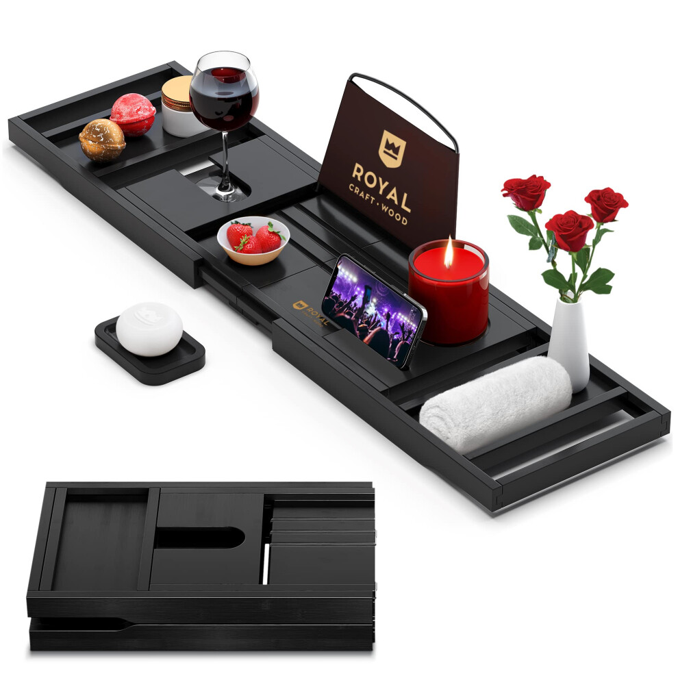 Plateau de baignoire pliable en bambou Royal Craft Wood, plateau de baignoire extensible avec c  t  s extensibles et porte-savon gratuit.
