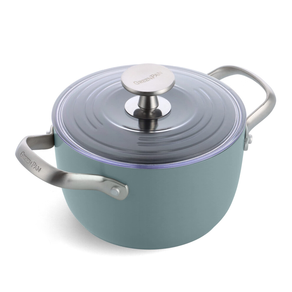 greenPan Healthy ceramic Nonstick  2QT Rice grains and Soup Maker  caldero Pot with Lid  PFAS-Free  Induction  Dishwasher Safe  Oven Safe  Smokey Blue