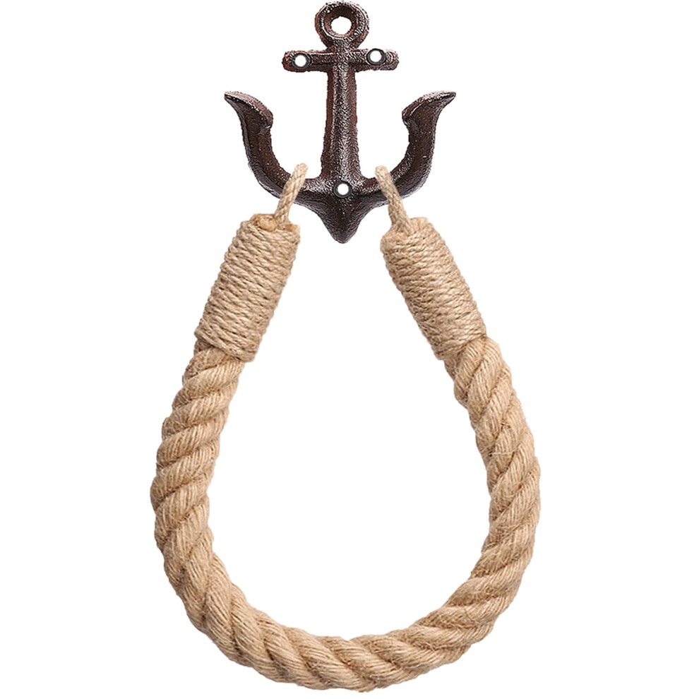 Porte-papier toilette mural en corde nautique, porte-serviettes avec crochets m   talliques, porte-serviettes c   tier, corde antique naturelle (noir