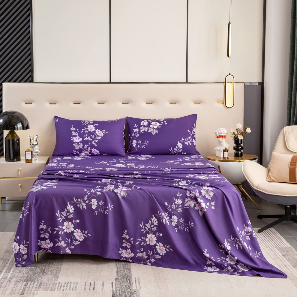 Parure de lit King Size Bedlifes, ultra douce, respirante et soyeuse, motif floral, avec poche profonde, 100 % microfibre, 4 pi   ces, motif floral