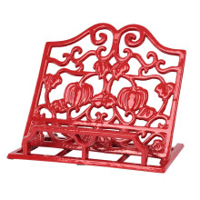 MINLUFUL Vintage Kookboekstandaard, Robuuste Gietijzeren Receptenhouder voor Keuken, Grote Metalen Kookboekstand met Pompoenontwerp, Rood