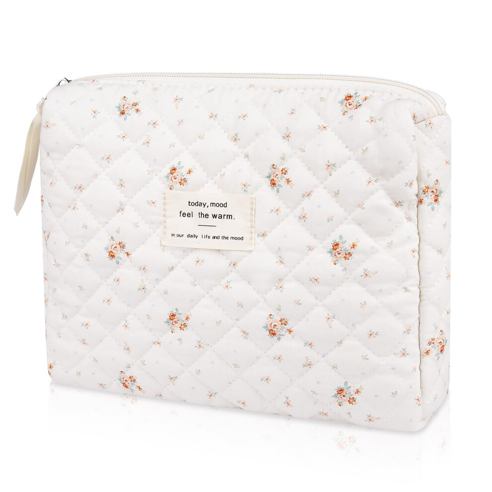 Trousse de maquillage florale, petite trousse de maquillage pour femmes et filles, jolie trousse de maquillage en coton matelass   , trousse de toi