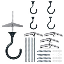 Evsteluo 4 Sets Large Swag Ceiling Hooks Heavy Duty Swag Hook with Hardware for Hanging Plants Ceiling Installation Cavity Wall Fixing (4 Sets Black