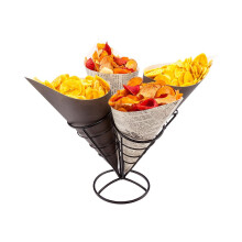 Restaurantware 3,5 x 6,8 inch voedselkegeldisplay 1 kegelhouderstandaard - spiraal 4 sleuven Zwart ijzeren ijshoornhouder voor snacks, voorgerechten
