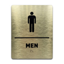 Men Restroom Identification Sign - ADA Compliant Bathroom Sign Raised Icons Raised Braille Brushed Gold TCO Inspection Certified (6""""W x 8""""H) -