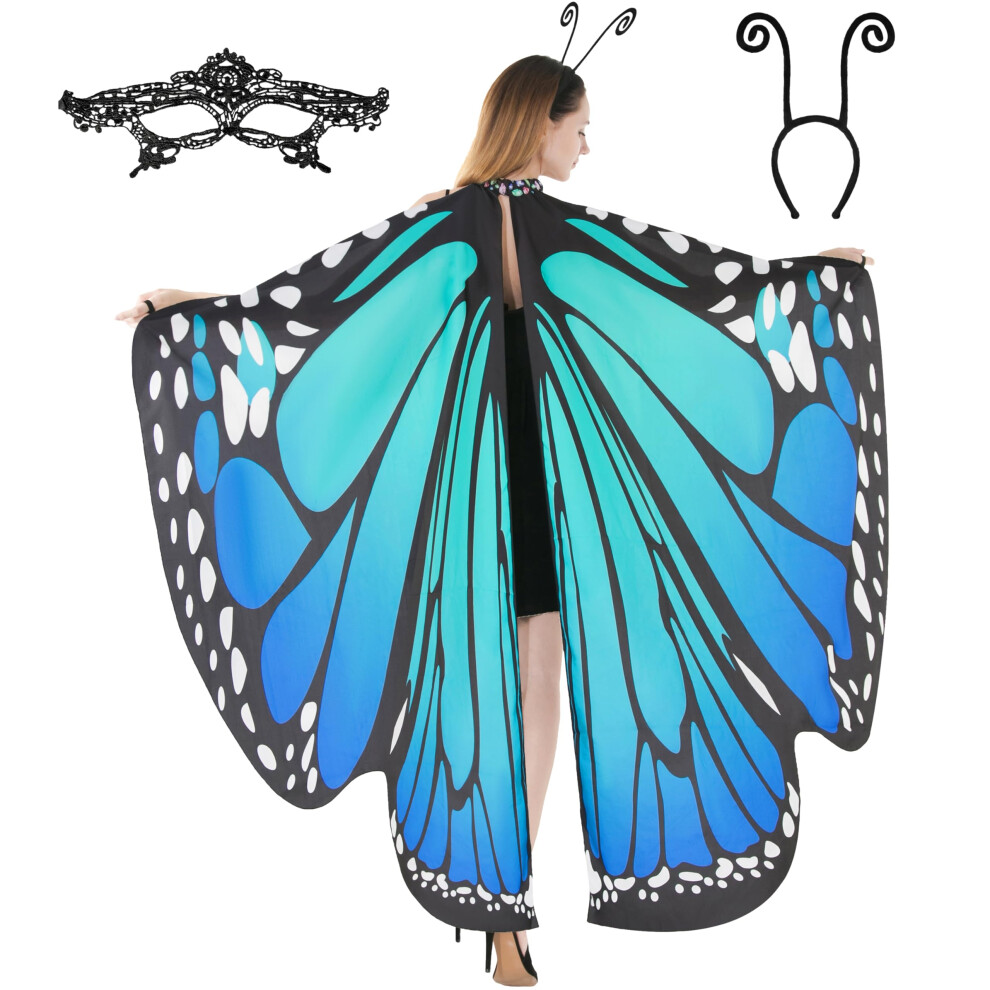 Photos - Fancy Dress Spooktacular Creations Adult Butterfly Costume Wing Cape Shawl with Lace Mask and Black Velvet Antenna Headband for Adult Wo