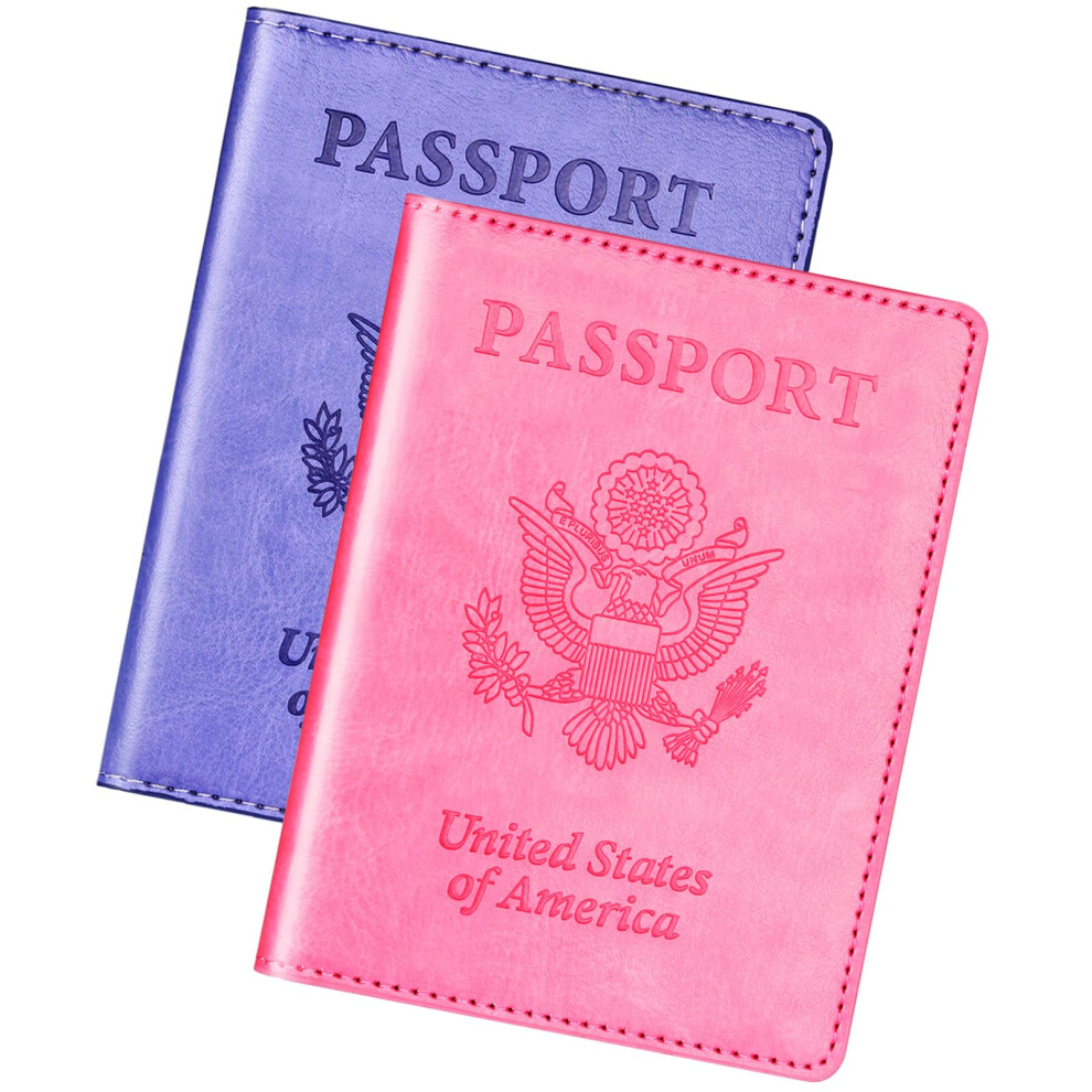 Passport Holder Cover Wallet Case for 2 Women Men Family  Passport Book Holders Covers Wallets Travel Must Haves Cruise Ship Essentials (pink & purple-image-OPC-PGGB9H6-NEW