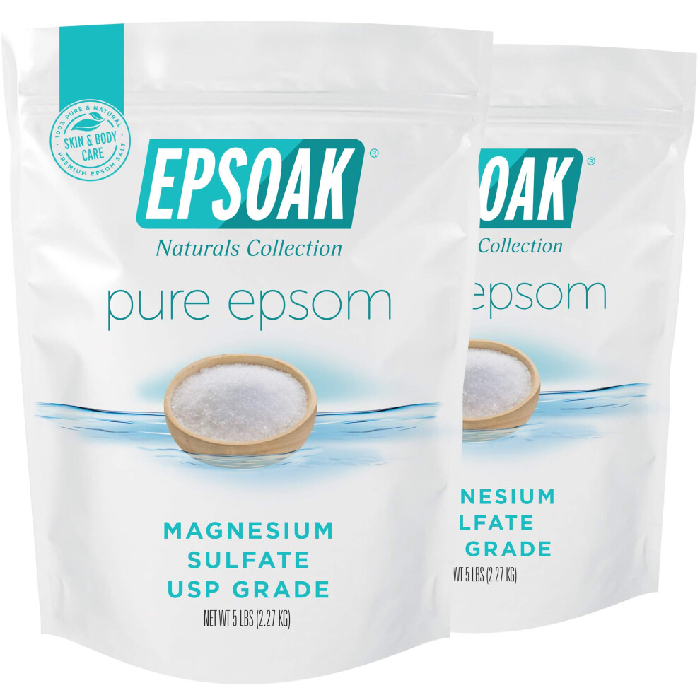 Epsoak Epsom Salt 10 Lb. Magnesium Sulfate Usp. (Qty. 2 X 5Lb. Bags) Resealable Epsom Salt Bulk Bags Unscented Made In The Usa Cruelty-Free Certifie