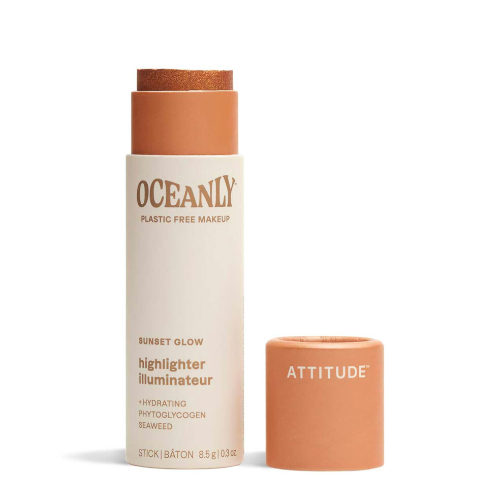 Attitude Oceanly Lightweight Highlighter Stick Titanium Dioxide-Free Ewg Verified Plastic-Free Vegan & Cruelty-Free Makeup Sunset Glow 0.3 Ounce