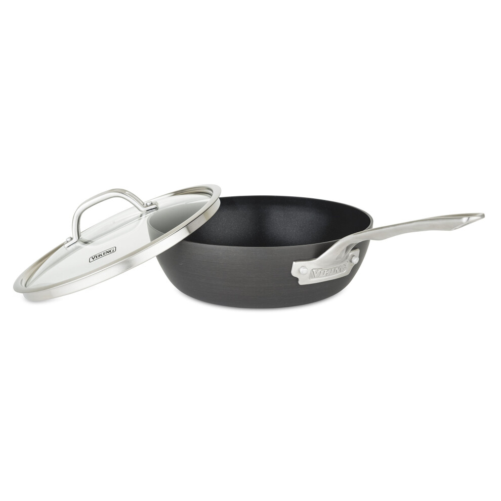 Viking Culinary Hard Anodized Nonstick 3-Ply Saucier Pan  3 Quart  Includes Glass Lid  Dishwasher  Oven Safe  Works on All Cooktops including Inductio