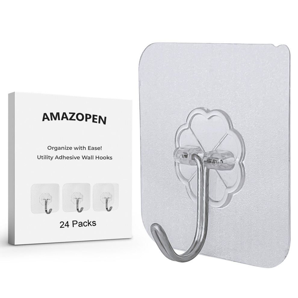 Ganchos Autoadhesivos Amazopen: 24 Paquetes De Ganchos Transparentes Para Puerta, Para Pared, Adhesivos Extrafuertes Para Colgar Abrigos, Telas,-image