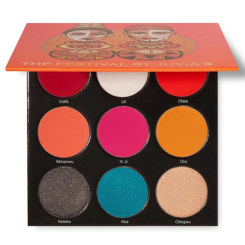 Juvia's Place Coral/Red Palette The Festival - Bold Glittery Neutrals Shades Of 9 Bold And Fiery Palette Pigmented Makeup Palette Eye Color & Shi
