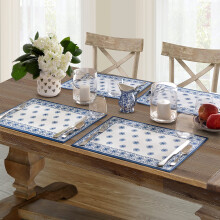 Newbridge rechthoekige stoffen placemats set van 4 placemats Mykonos blauw Mediterraan binnen buiten Vlekbestendig strijkvrij placemats blauwe tegelr