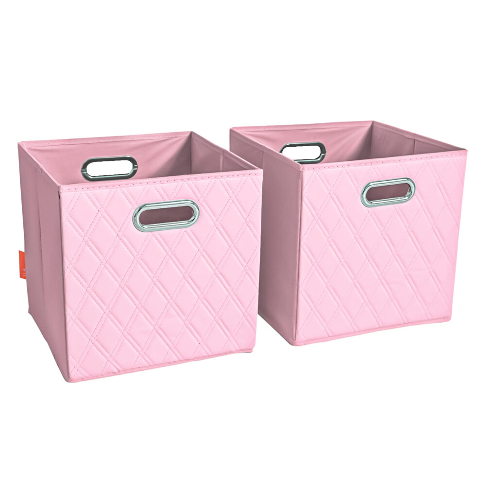 JIAessentials Lot de deux bacs de rangement pliables en similicuir rose de 12 pouces avec poign  es pour le salon, la chambre    coucher et le bureau