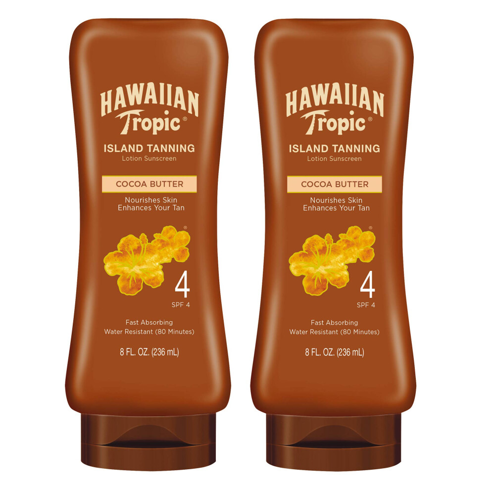 Hawaiian Tropic Island Tanning Lotion Sunscreen SPF 4  8oz | Outdoor Tanning Lotion with SPF  SPF 4 Sunscreen  Oxybenzone Free Sunscreen  8oz  Twin Pa